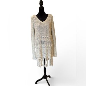 Free People Hooded Fringe Pullover Sweater